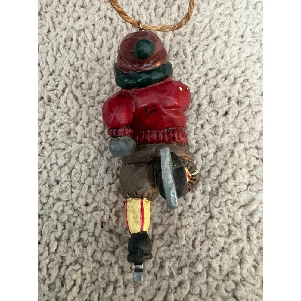 Vintage 2001 BIC Ice Skating Santa Christmas Ornament Red Sweater Folk Art